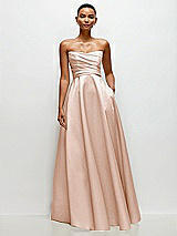Side View Thumbnail - Cameo Strapless Draped Cat-Eye Satin Maxi Dress with Full Skirt