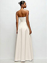 Rear View Thumbnail - Ivory Strapless Draped Cat-Eye Satin Maxi Dress with Full Skirt
