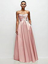 Side View Thumbnail - Rose Strapless Draped Cat-Eye Satin Maxi Dress with Full Skirt