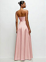 Rear View Thumbnail - Rose Strapless Draped Cat-Eye Satin Maxi Dress with Full Skirt