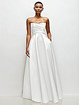 Side View Thumbnail - White Strapless Draped Cat-Eye Satin Maxi Dress with Full Skirt