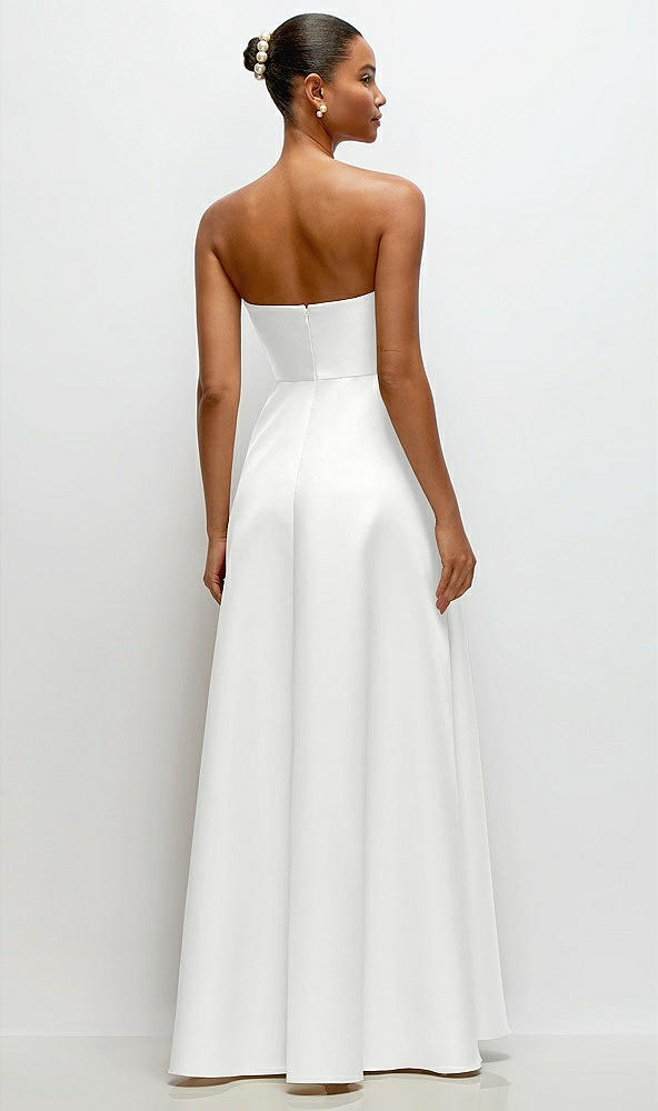 Back View - White Strapless Draped Cat-Eye Satin Maxi Dress with Full Skirt
