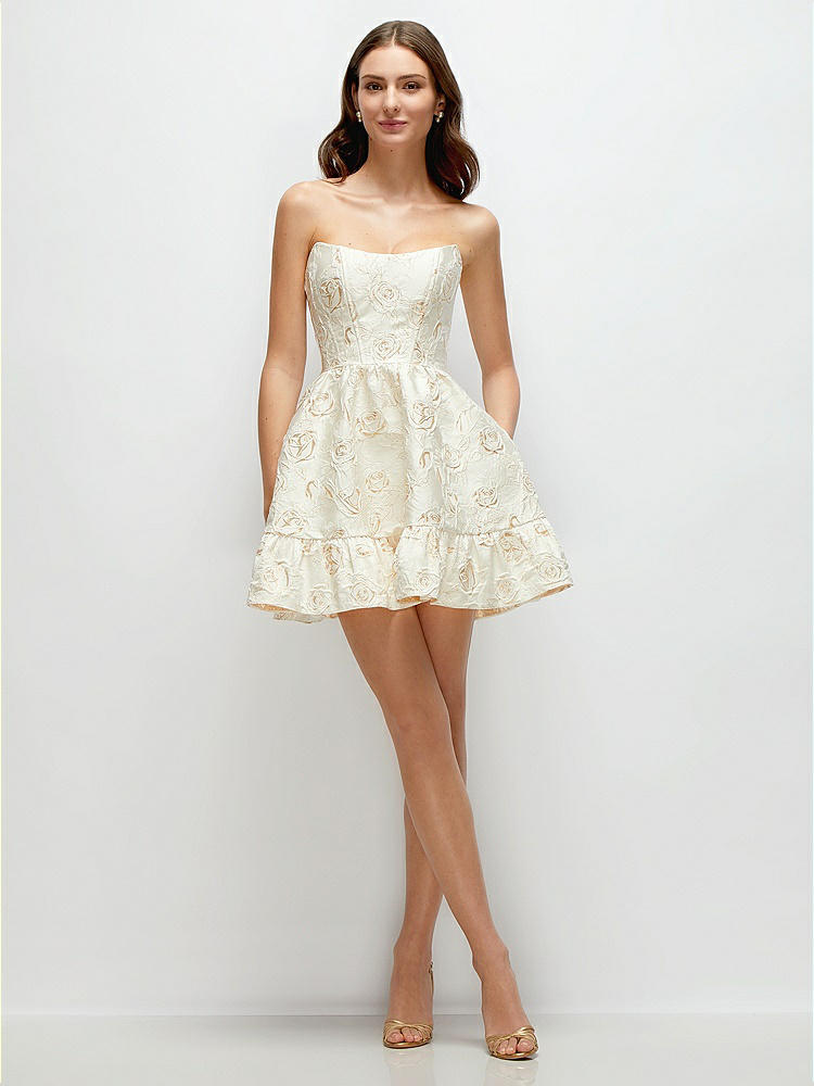 Bow-strap Ivory Gold Rosette Bustier Mini Bridesmaid Dress In