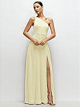 Front View Thumbnail - Butter Yellow Chiffon One-Shoulder Maxi Dress with Circle Skirt