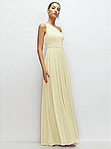 Side View Thumbnail - Butter Yellow Chiffon One-Shoulder Maxi Dress with Circle Skirt