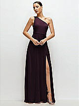 Front View Thumbnail - Deep Plum Chiffon One-Shoulder Maxi Dress with Circle Skirt