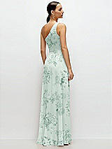 Rear View Thumbnail - Mint Green Floral Chiffon One-Shoulder Maxi Dress with Circle Skirt