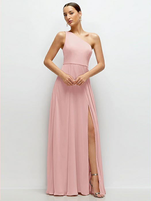 Chiffon One-Shoulder Maxi Dress with Circle Skirt