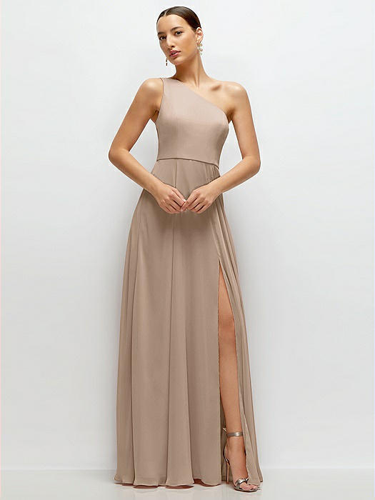 Chiffon One-Shoulder Maxi Dress with Circle Skirt