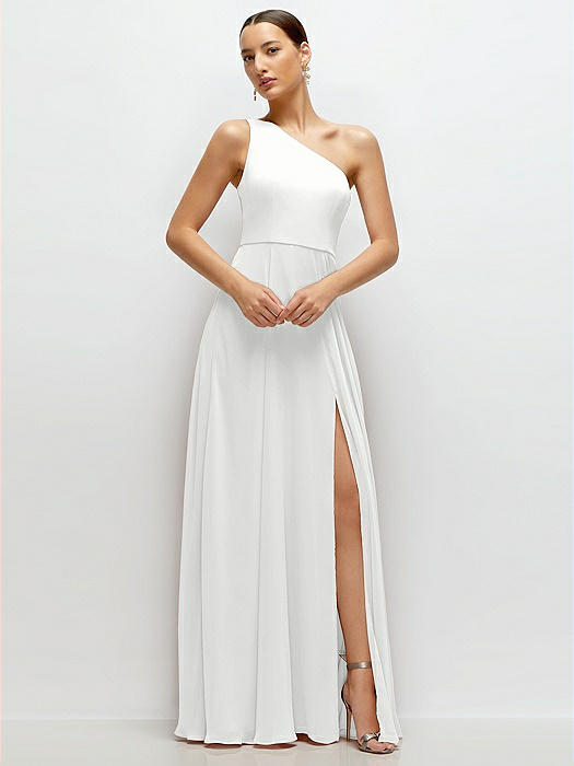 Chiffon One-Shoulder Maxi Dress with Circle Skirt