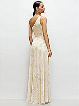 Rear View Thumbnail - Butter Yellow Floral Chiffon One-Shoulder Maxi Dress with Circle Skirt