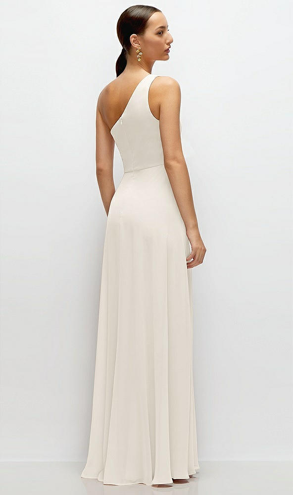 Back View - Ivory Chiffon One-Shoulder Maxi Dress with Circle Skirt