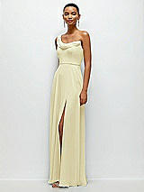 Side View Thumbnail - Butter Yellow Chiffon One-Shoulder Maxi Dress with Draped Cowl Neckline