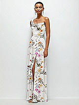 Side View Thumbnail - Butterfly Botanica Ivory Chiffon One-Shoulder Maxi Dress with Draped Cowl Neckline