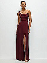 Front View Thumbnail - Cabernet Chiffon One-Shoulder Maxi Dress with Draped Cowl Neckline