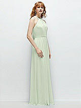 Side View Thumbnail - Mint Green Shirred Halter Chiffon Maxi Dress with Back Sash-Tie Closure
