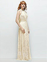 Side View Thumbnail - Butter Yellow Floral Shirred Halter Chiffon Maxi Dress with Back Sash-Tie Closure