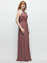 Side View Thumbnail - Rosewood Shirred Halter Chiffon Maxi Dress with Back Sash-Tie Closure