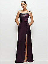 Front View Thumbnail - Deep Plum Cowl Neck Satin Maxi Dress with Adjustable Spaghetti Straps