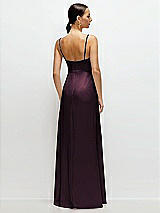Rear View Thumbnail - Deep Plum Cowl Neck Satin Maxi Dress with Adjustable Spaghetti Straps