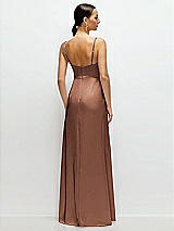 Rear View Thumbnail - Cognac Cowl Neck Satin Maxi Dress with Adjustable Spaghetti Straps