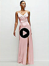 Video 1 Thumbnail - Neu Nude Pleated Faux Wrap Satin Maxi Dress with Adjustable Spaghetti Straps