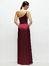 Rear View Thumbnail - Cabernet Pleated One-Shoulder Satin Maxi Dress with A-Line Skirt