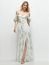 Front View Thumbnail - Bleu Garden Dramatic Ruffle Edge Strap Chiffon Maxi Dress