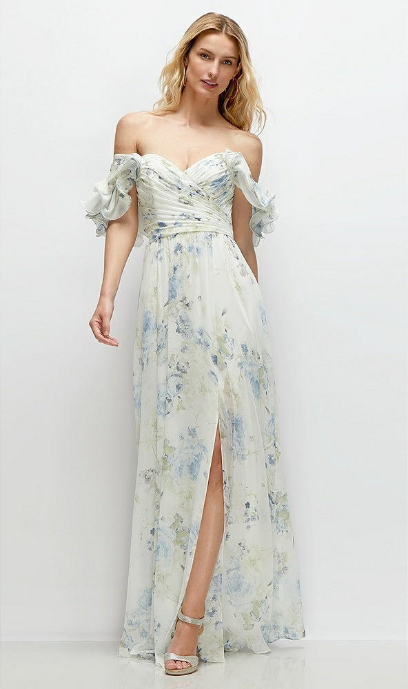 Front View - Bleu Garden Dramatic Ruffle Edge Strap Chiffon Maxi Dress