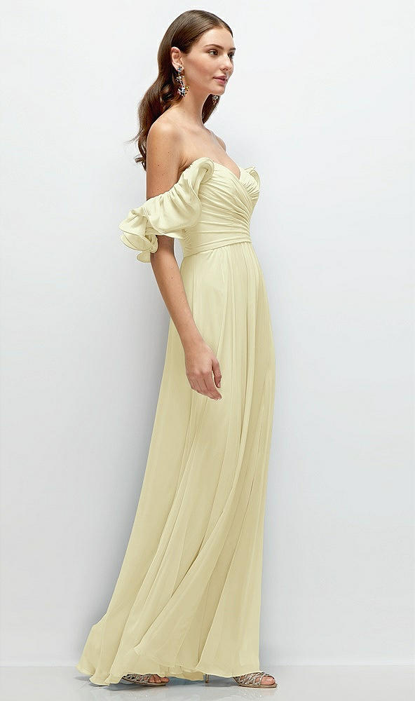Back View - Butter Yellow Dramatic Ruffle Edge Strap Chiffon Maxi Dress