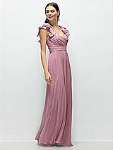 Alt View 3 Thumbnail - Dusty Pink Dramatic Ruffle Edge Strap Chiffon Maxi Dress