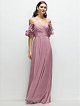 Front View Thumbnail - Dusty Pink Dramatic Ruffle Edge Strap Chiffon Maxi Dress
