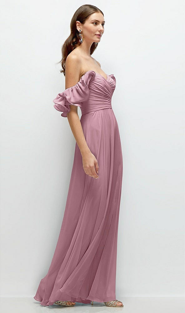 Back View - Dusty Pink Dramatic Ruffle Edge Strap Chiffon Maxi Dress