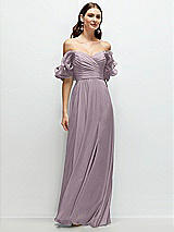Front View Thumbnail - Lilac Dusk Dramatic Ruffle Edge Strap Chiffon Maxi Dress