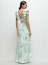 Rear View Thumbnail - Mint Green Floral Dramatic Ruffle Edge Strap Chiffon Maxi Dress