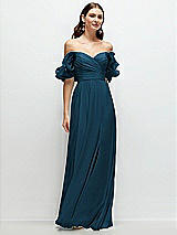 Front View Thumbnail - Atlantic Blue Dramatic Ruffle Edge Strap Chiffon Maxi Dress