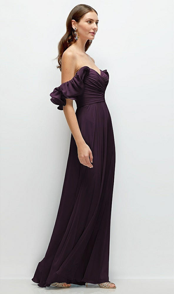 Back View - Aubergine Dramatic Ruffle Edge Strap Chiffon Maxi Dress