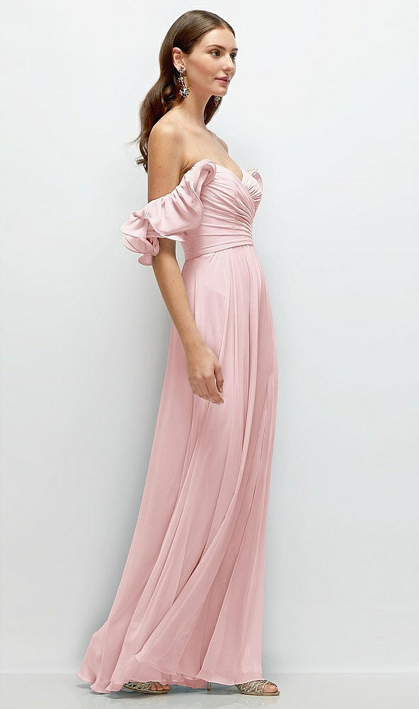 Back View - Ballet Pink Dramatic Ruffle Edge Strap Chiffon Maxi Dress