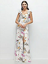 Alt View 1 Thumbnail - Butterfly Botanica Ivory Dramatic Ruffle Edge Strap Chiffon Maxi Dress