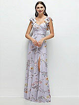 Alt View 1 Thumbnail - Butterfly Botanica Silver Dove Dramatic Ruffle Edge Strap Chiffon Maxi Dress