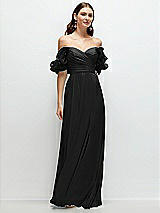 Front View Thumbnail - Black Dramatic Ruffle Edge Strap Chiffon Maxi Dress