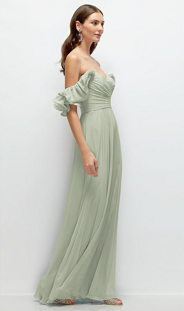 Back View - Celadon Dramatic Ruffle Edge Strap Chiffon Maxi Dress