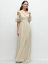 Front View Thumbnail - Champagne Dramatic Ruffle Edge Strap Chiffon Maxi Dress