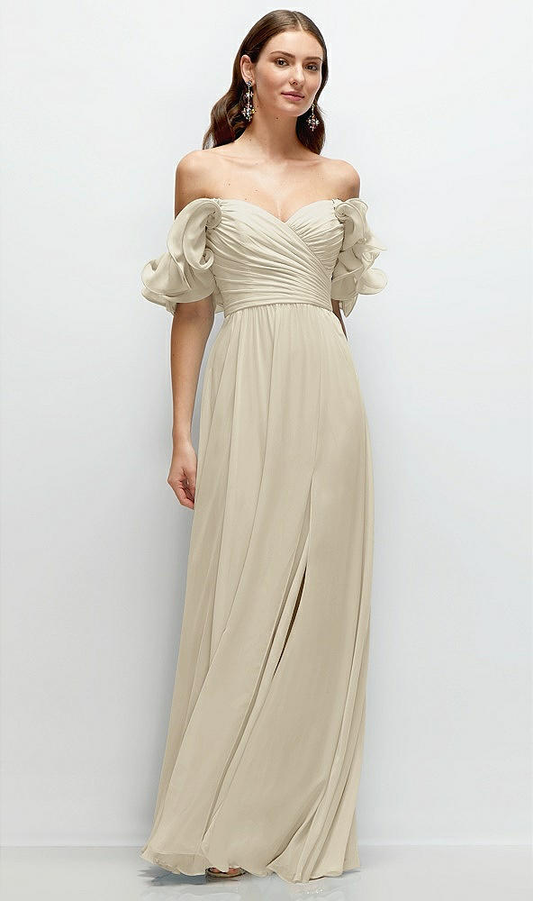 Front View - Champagne Dramatic Ruffle Edge Strap Chiffon Maxi Dress