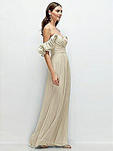 Rear View Thumbnail - Champagne Dramatic Ruffle Edge Strap Chiffon Maxi Dress