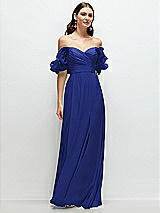 Front View Thumbnail - Cobalt Blue Dramatic Ruffle Edge Strap Chiffon Maxi Dress
