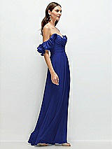 Rear View Thumbnail - Cobalt Blue Dramatic Ruffle Edge Strap Chiffon Maxi Dress
