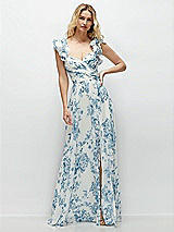 Alt View 1 Thumbnail - Cottage Rose Dusk Blue Dramatic Ruffle Edge Strap Chiffon Maxi Dress