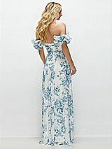 Rear View Thumbnail - Cottage Rose Dusk Blue Dramatic Ruffle Edge Strap Chiffon Maxi Dress