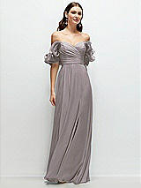 Front View Thumbnail - Cashmere Gray Dramatic Ruffle Edge Strap Chiffon Maxi Dress